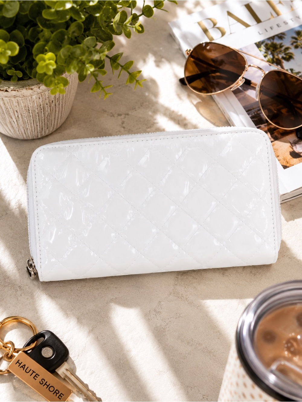 Haute Shore Cash Blanc White Quilted Puffer Zip Around Wallet NWT